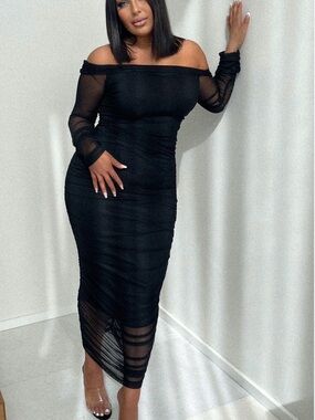 NWT Off-Shoulder Black Sheer Long Sleeve Bodycon Dress Sz 1x